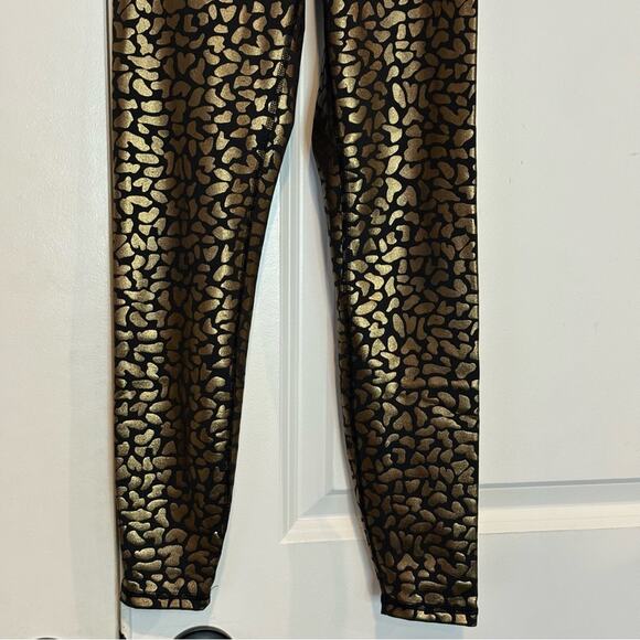 IVL Collective Black Gold Foil Leopard High Rise Leggings 2 - Picture 3 of 7